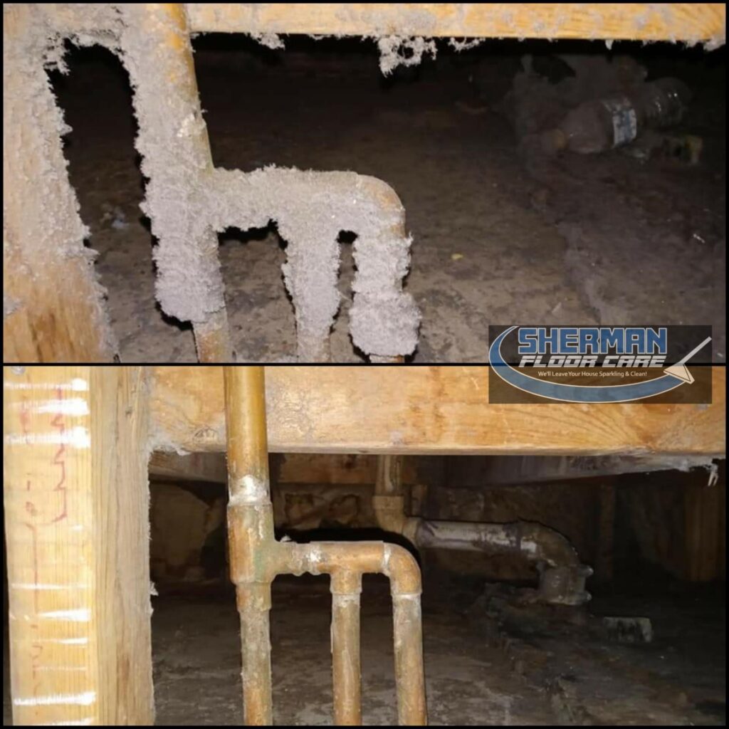 A before and after picture of the inside of an attic.